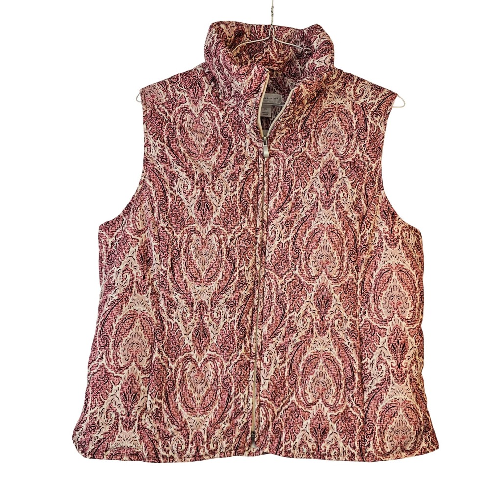 Christopher & Banks Womens XL Pink Paisley Quilted Full Zip Mock Neck Vest